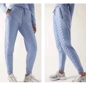 Athleta Après Ski Down Jogger Size 4 Blue Insulated Quilted Front Zip Pocket